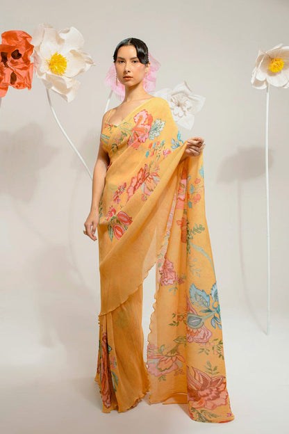 Women's chrome yellow festive saree
