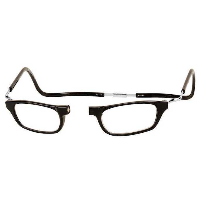 Black CliC expandable reading glasses with a magnetic front closure and wide, adjustable frames for a comfortable fit.