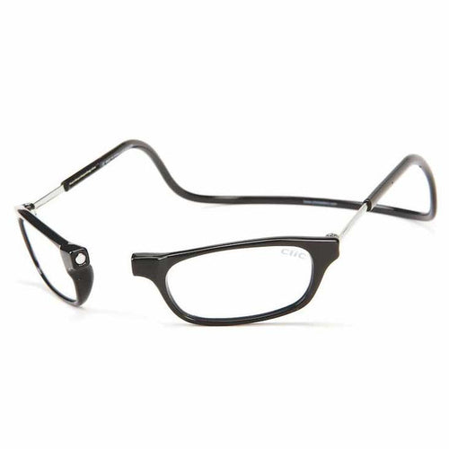 Black CliC Original reading glasses featuring a patented magnetic front closure and an adjustable wraparound headband.