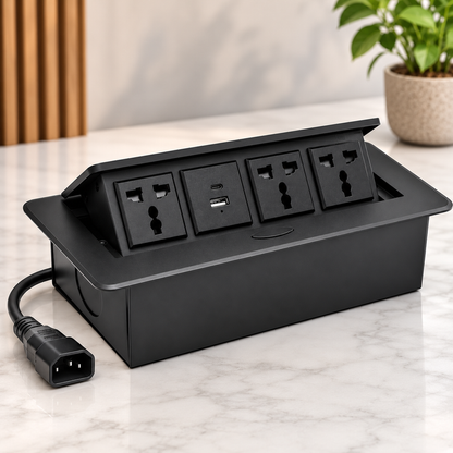 Conference Table Pop Up Box Retractable and Power Socket with Fast Charging USB (Black)
