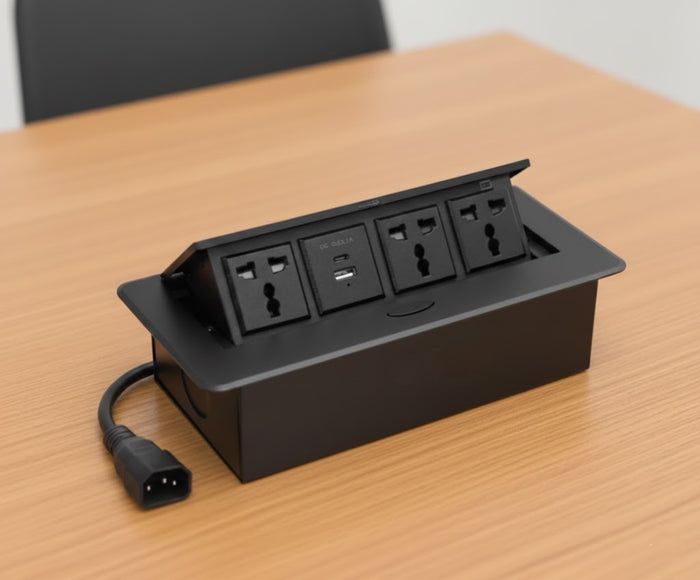 Conference Table Pop Up Box Retractable and Power Socket with Fast Charging USB (Black)