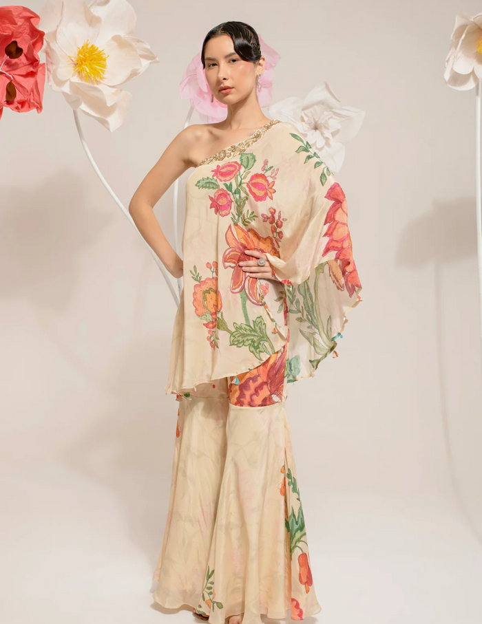 Cream One Shoulder Set