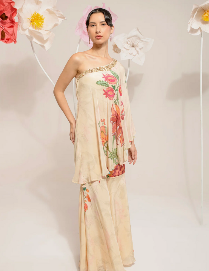 Cream One Shoulder Set