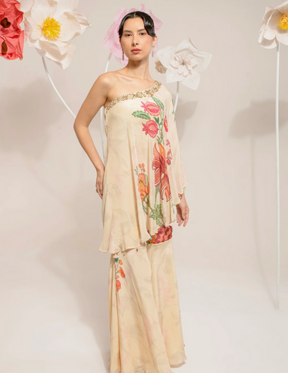 Cream One Shoulder Set