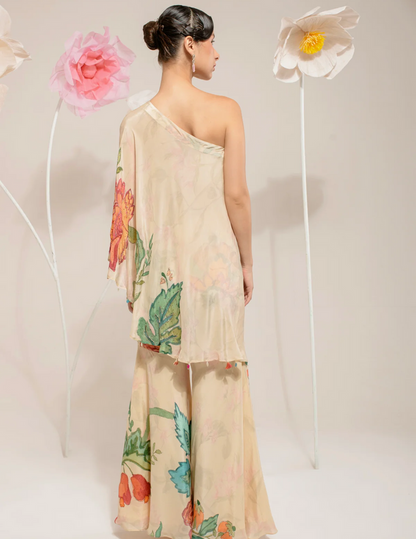 Cream One Shoulder Set