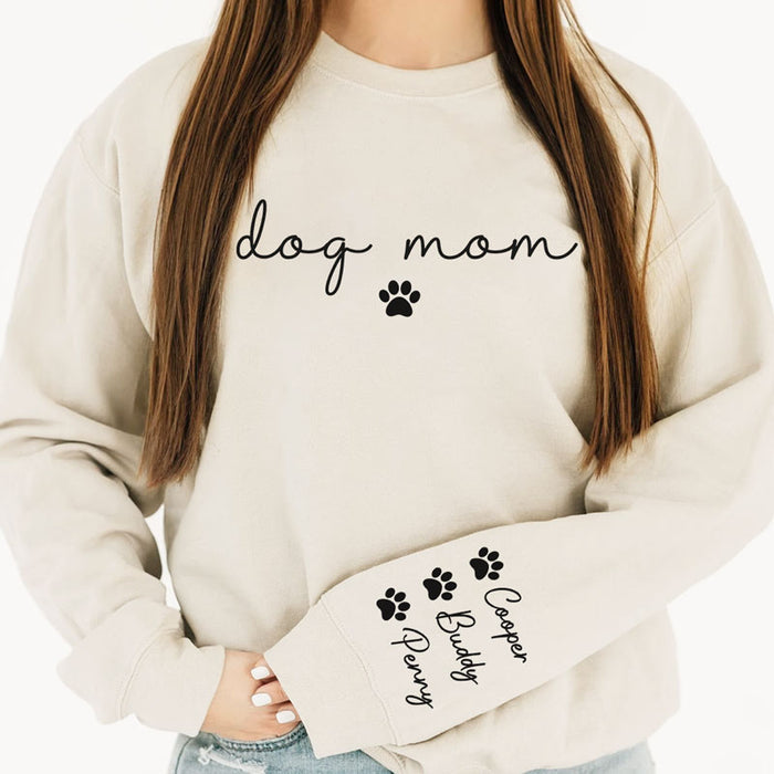 Custom Dog Mom Sweatshirt With sleeve imprint, custom crew neck sweater, Mother's Day gift for dog lovers