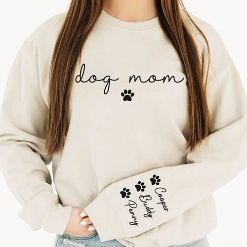 Custom Dog Mom Sweatshirt With sleeve imprint, custom crew neck sweater, Mother's Day gift for dog lovers