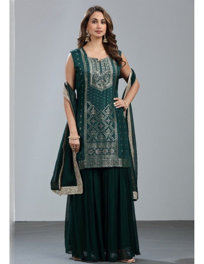 Deep Green Sharara Set