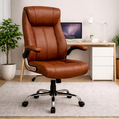 Director Chair with High-Back Padded Leatherette Office Chair with Solid Wood Frame and Rolling Casters
