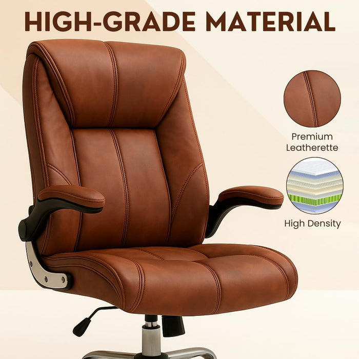 Director Chair with High-Back Padded Leatherette Office Chair with Solid Wood Frame and Rolling Casters