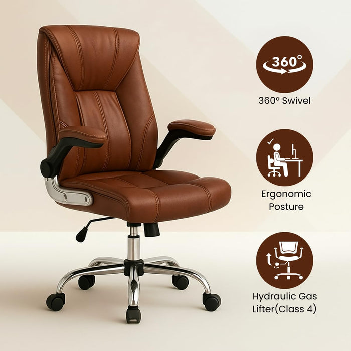Director Chair with High-Back Padded Leatherette Office Chair with Solid Wood Frame and Rolling Casters
