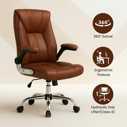 Director Chair with High-Back Padded Leatherette Office Chair with Solid Wood Frame and Rolling Casters