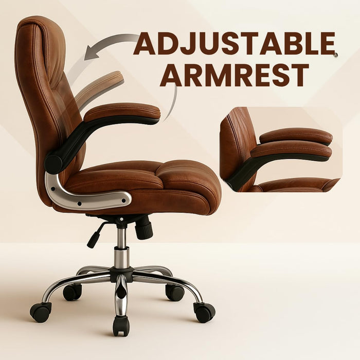 Director Chair with High-Back Padded Leatherette Office Chair with Solid Wood Frame and Rolling Casters