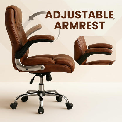 Director Chair with High-Back Padded Leatherette Office Chair with Solid Wood Frame and Rolling Casters
