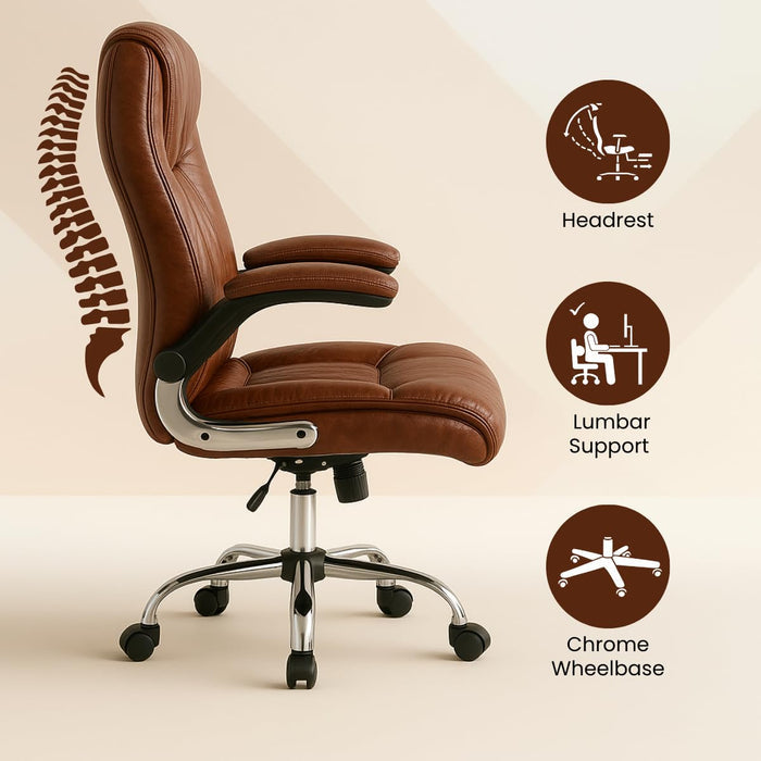 Director Chair with High-Back Padded Leatherette Office Chair with Solid Wood Frame and Rolling Casters