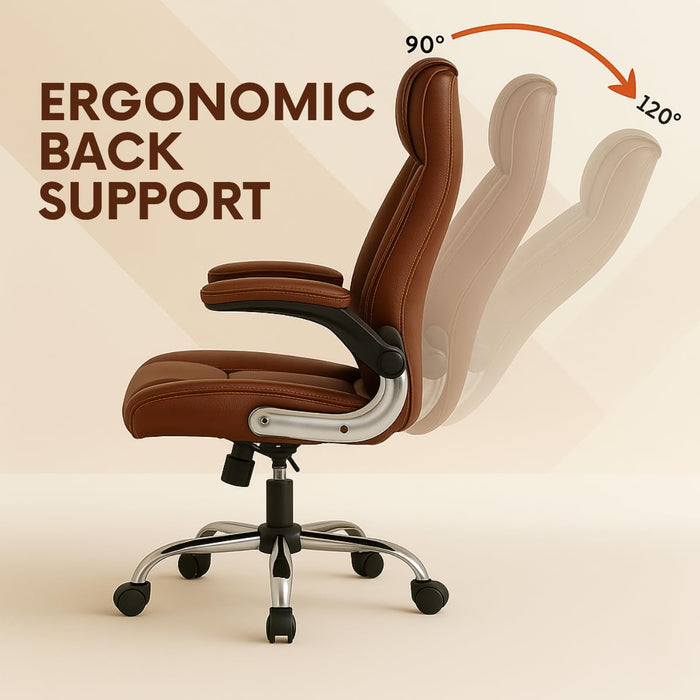 Director Chair with High-Back Padded Leatherette Office Chair with Solid Wood Frame and Rolling Casters