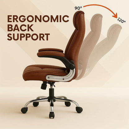 Director Chair with High-Back Padded Leatherette Office Chair with Solid Wood Frame and Rolling Casters