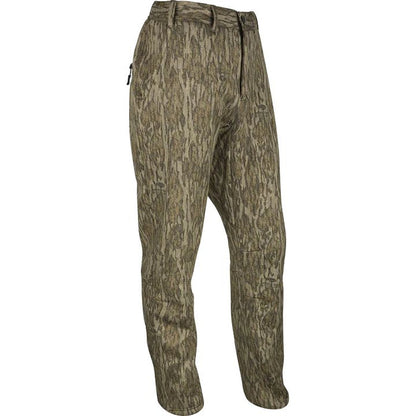 Drake MST Ultimate Wader Pants in camouflage print with articulated knees and stretch fabric for hunting.