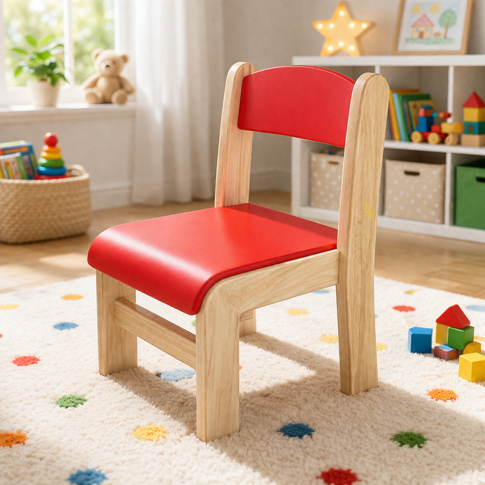 Durable Red and Natural Wood Kids' Play Chair - Ergonomic Seating for Toddlers and Children