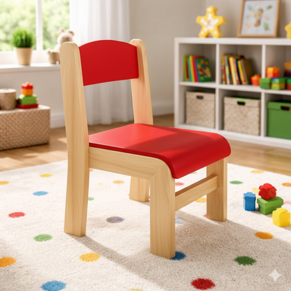 Durable Red and Natural Wood Kids' Play Chair - Ergonomic Seating for Toddlers and Children