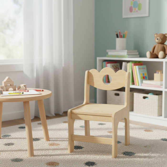 Eco-Friendly Natural Wood Kids Chair - Scalloped Back and Sturdy Design for Toddler Playrooms