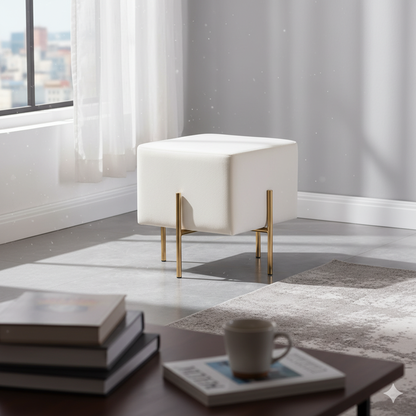 Elegant Velvet Upholstered Pouffe with Gold Metal Legs for Living Room & Bedroom Furniture