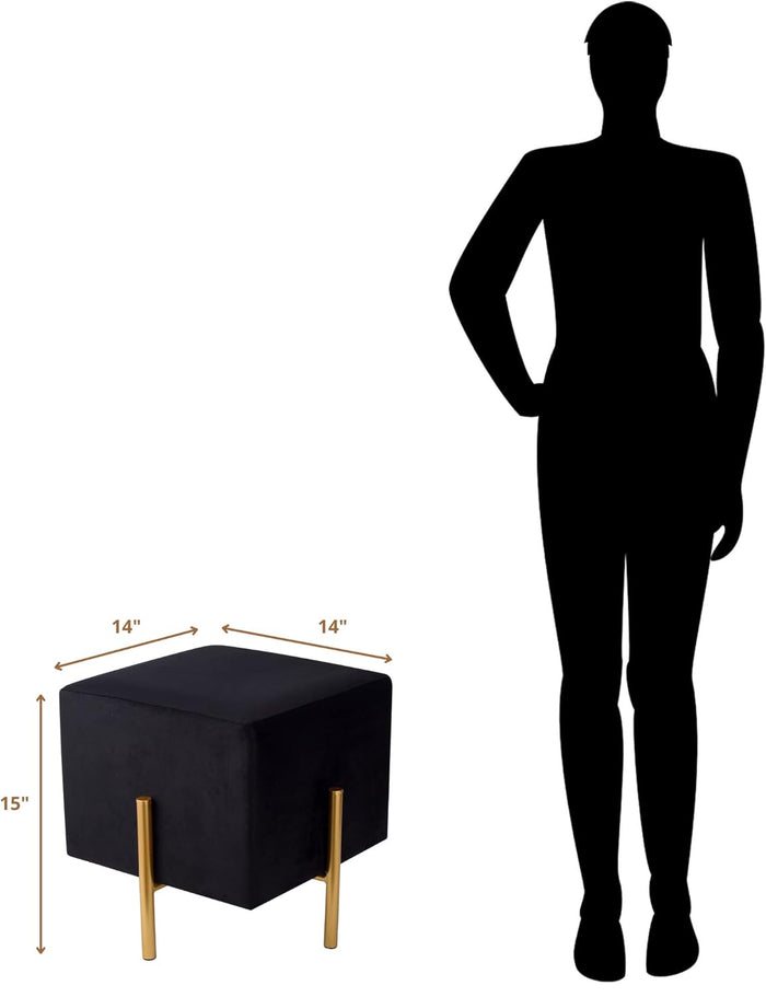 Elegant Velvet Upholstered Pouffe with Gold Metal Legs for Living Room & Bedroom Furniture