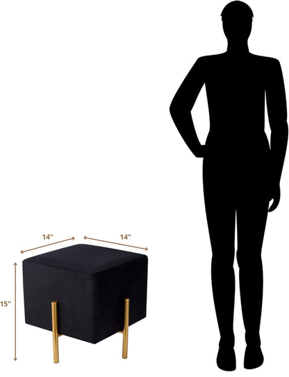Elegant Velvet Upholstered Pouffe with Gold Metal Legs for Living Room & Bedroom Furniture