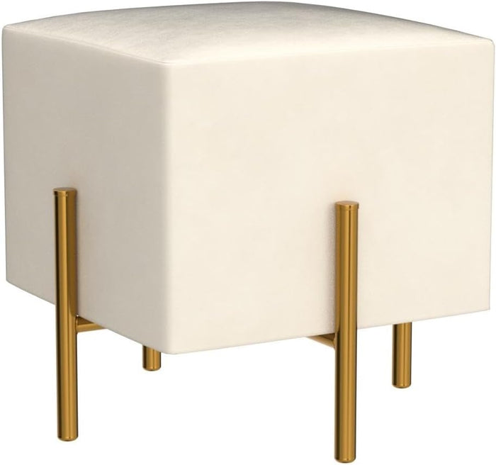 Elegant Velvet Upholstered Pouffe with Gold Metal Legs for Living Room & Bedroom Furniture