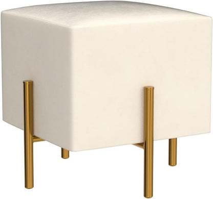 Elegant Velvet Upholstered Pouffe with Gold Metal Legs for Living Room & Bedroom Furniture