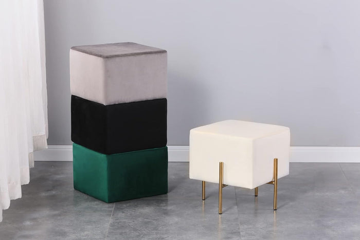 Elegant Velvet Upholstered Pouffe with Gold Metal Legs for Living Room & Bedroom Furniture