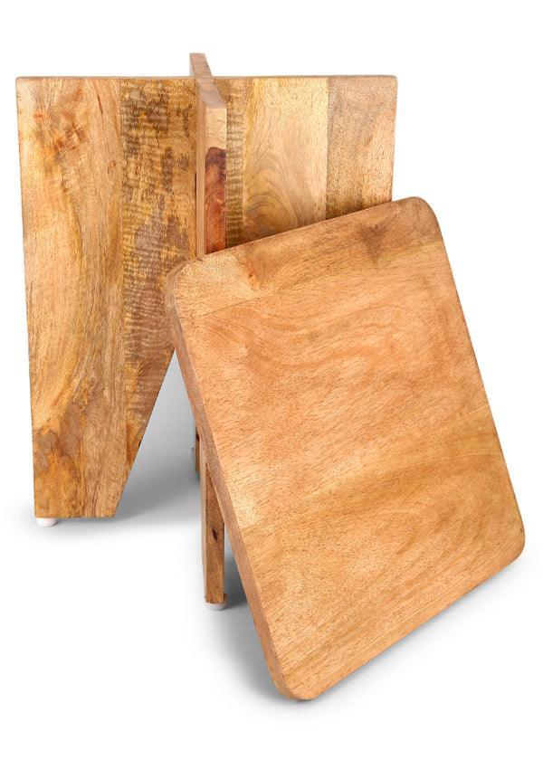 Elevate Solid Mango Wood Bedside Side Table, Modern Compact End Table with Sculptural Cross Base
