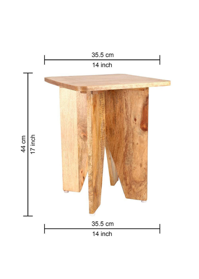 Elevate Solid Mango Wood Bedside Side Table, Modern Compact End Table with Sculptural Cross Base