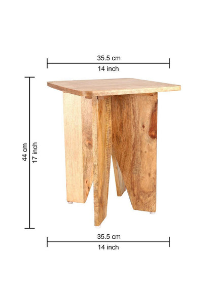 Elevate Solid Mango Wood Bedside Side Table, Modern Compact End Table with Sculptural Cross Base