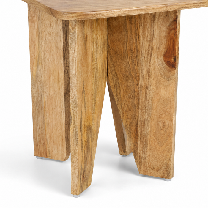 Elevate Solid Mango Wood Bedside Side Table, Modern Compact End Table with Sculptural Cross Base