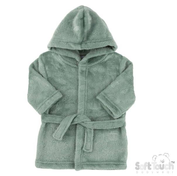 Embossed Hooded Robe - SAGE (0-6m) (PK4) FBR305SG