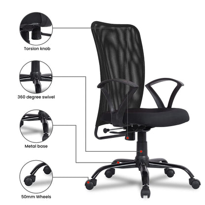 Ergonomic Executive Mesh Chair with Adjustable Height, Breathable Backrest, Cushioned Seat and Durable Metal Base for Office