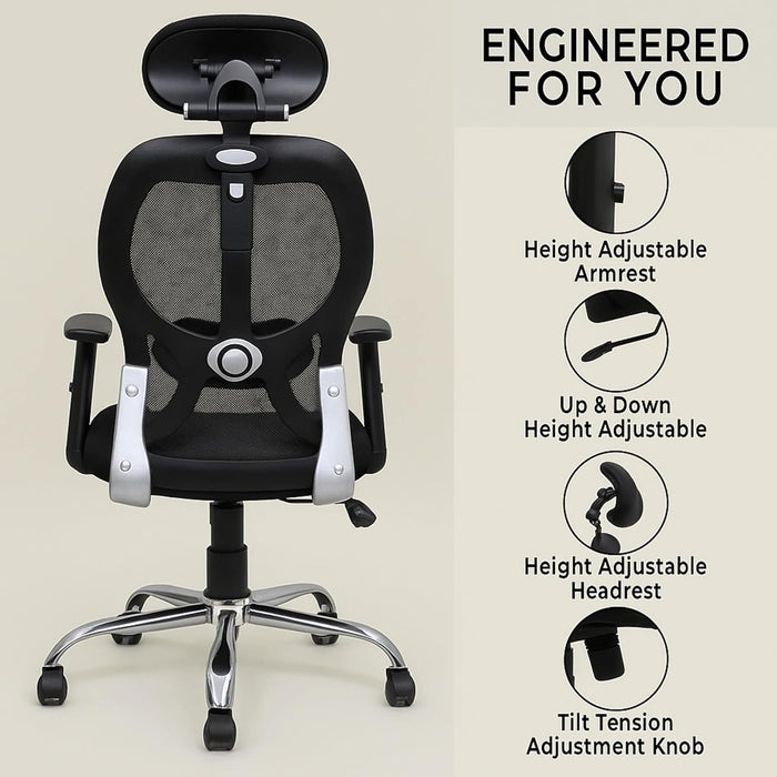 Ergonomic High Back Office Chair with Adjustable Height, Mesh Back, Lumbar Support, Armrest & Tilt Lock – Comfortable Swivel & ExecutiveChair for Home & Office Work