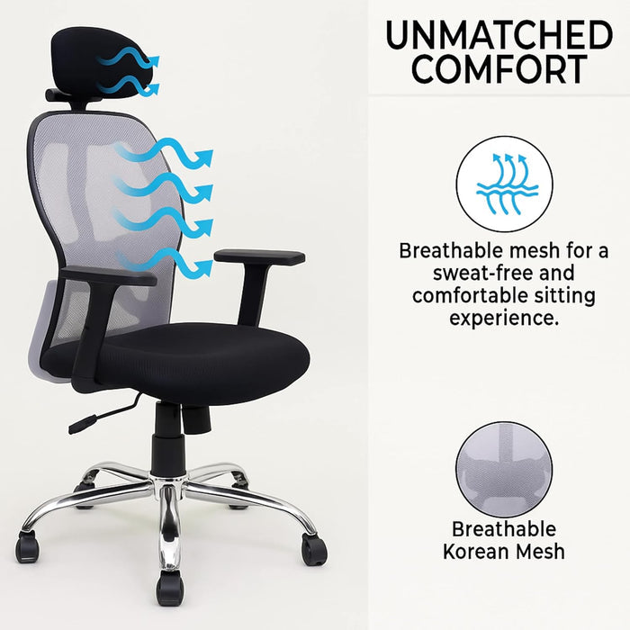 Ergonomic High Back Office Chair with Adjustable Height, Mesh Back, Lumbar Support, Armrest & Tilt Lock – Comfortable Swivel & ExecutiveChair for Home & Office Work