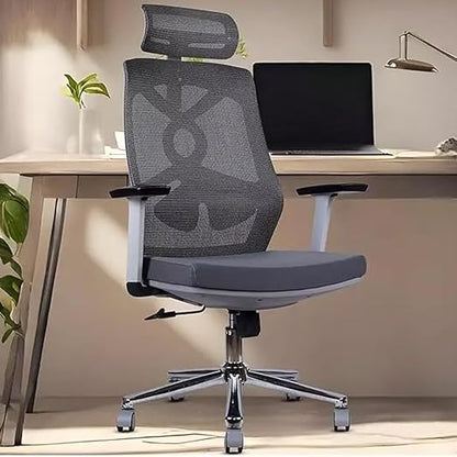 Ergonomic Mesh Chair with Adjustable Headrest, Breathable Mesh Back, Cushioned Seat, Tilt Mechanism and Chrome Base – Modern Office Chair
