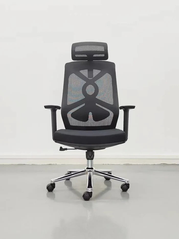 Ergonomic Mesh Chair with Adjustable Headrest, Breathable Mesh Back, Cushioned Seat, Tilt Mechanism and Chrome Base – Modern Office Chair