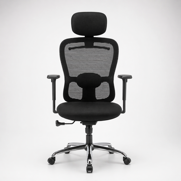 Executive High Back Chair with Breathable Mesh Back, Fabric Cushioned Seat, Adjustable Headrest, Lumbar Support, Swivel & Height Adjustable Office Chair
