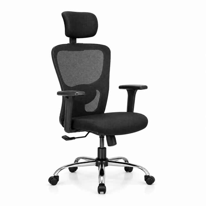 Executive High Back Ergonomic Mesh Office Chair with Adjustable Headrest, Fabric Seat, Lumbar Support, Tilt Mechanism & Chrome Base for Office