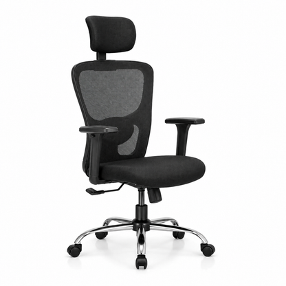 Executive High Back Ergonomic Mesh Office Chair with Adjustable Headrest, Fabric Seat, Lumbar Support, Tilt Mechanism & Chrome Base for Office