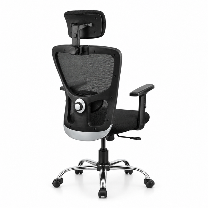 Executive High Back Ergonomic Mesh Office Chair with Adjustable Headrest, Fabric Seat, Lumbar Support, Tilt Mechanism & Chrome Base for Office
