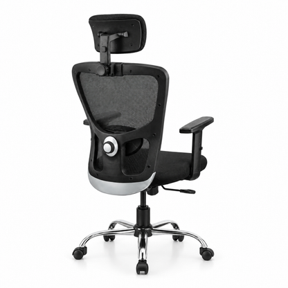 Executive High Back Ergonomic Mesh Office Chair with Adjustable Headrest, Fabric Seat, Lumbar Support, Tilt Mechanism & Chrome Base for Office