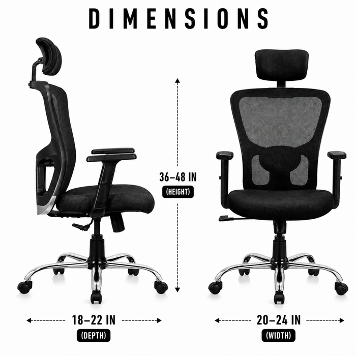 Executive High Back Ergonomic Mesh Office Chair with Adjustable Headrest, Fabric Seat, Lumbar Support, Tilt Mechanism & Chrome Base for Office