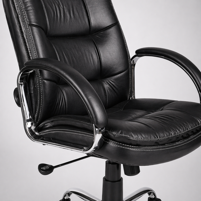Executive High Back Ergonomic Office Chair with Cushioned Leatherette Upholstery, Tilt Mechanism, Adjustable Height, Padded Armrests & Chrome Base for Office