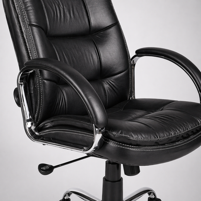 Executive High Back Ergonomic Office Chair with Cushioned Leatherette Upholstery, Tilt Mechanism, Adjustable Height, Padded Armrests & Chrome Base for Office