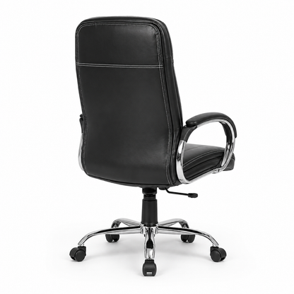 Executive High Back Ergonomic Office Chair with Cushioned Leatherette Upholstery, Tilt Mechanism, Adjustable Height, Padded Armrests & Chrome Base for Office